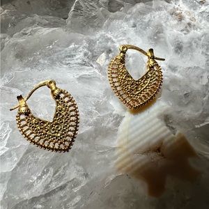 Gold Huggie Filigree Hoop Earrings